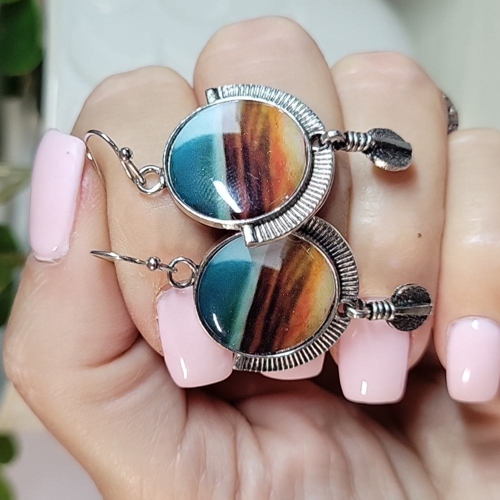 🔥LAST ONE🔥Lunar Moonscape Agate Style Drop Earrings - Picture 4 of 4